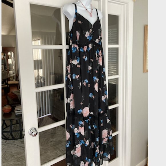 Torrid Black Pink Floral Slip Strap Ruffled Hem Maxi Dress  3 - Picture 14 of 16